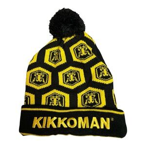 •KIKKOMAN Soy Sauce Cuffed Pom Beanie Hat MAD ENGINE Official Licensed